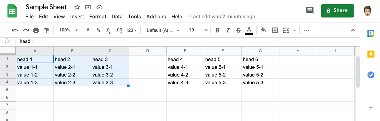 Select one or more ranges in your spreadsheet